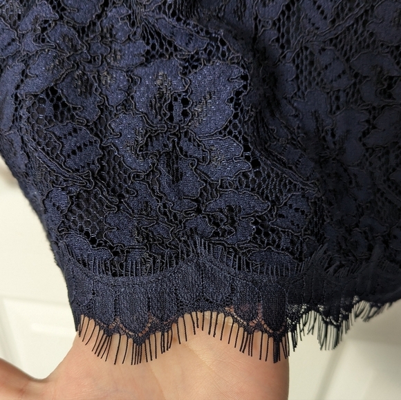 New DVF Diane Von Furstenberg Scotia Navy Blue Eyelash Lace Pencil Skirt Size 10 - Picture 5 of 10
